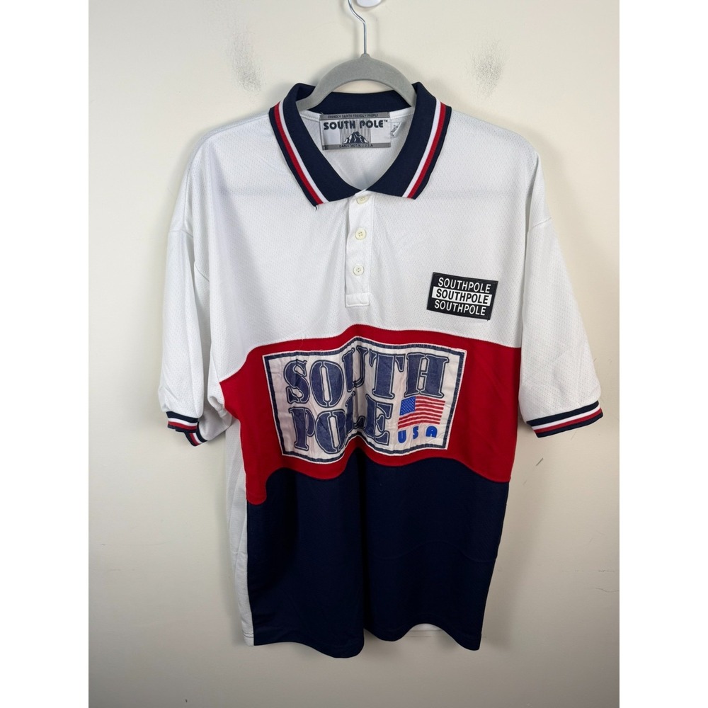 VTG 90s Y2K Southpole USA Mesh Jersey Polo Shirt L Embroidered Logo & Spellout L